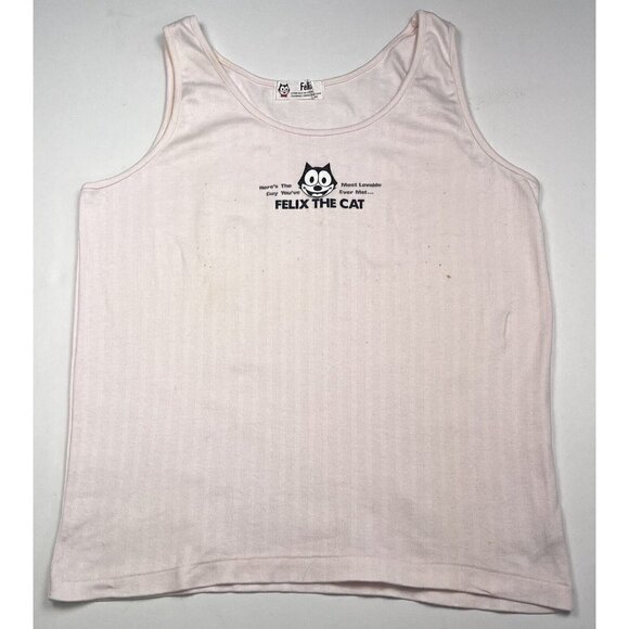 VTG 1988 Womens SMALL Pink Felix the Cat Lovable Guy Cartoon TANK TOP *Stained* - Picture 3 of 11